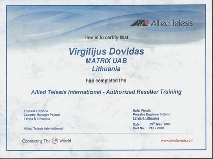 allied telesis sertificate matrix uab